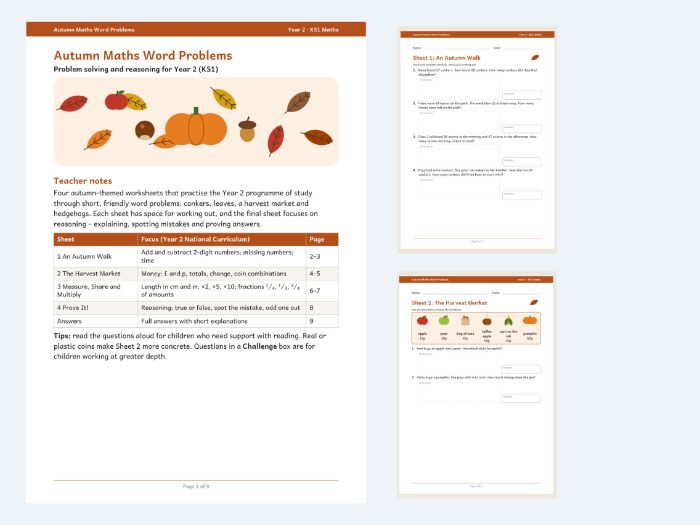 Autumn Maths Word Problems & Reasoning Y2