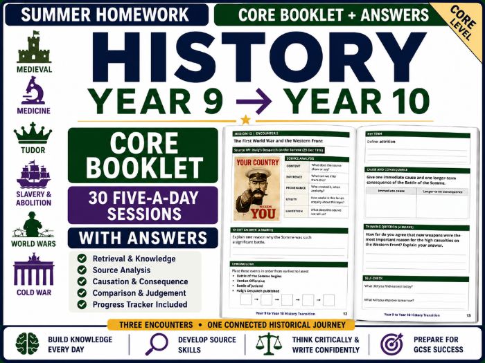 Year 9 to Year 10 History Summer Homework Booklet | Core | With Answers