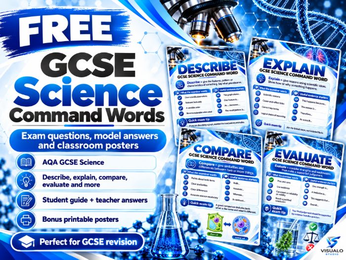 FREE GCSE Science Command Words Toolkit - AQA Exam Skills & Classroom Posters