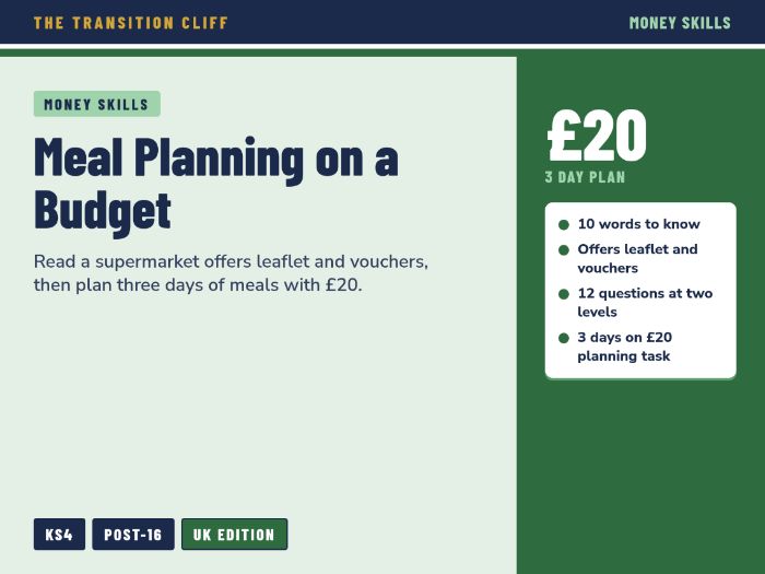 Meal Planning on a Budget for SEND: Offers Leaflet, Vouchers and 3 Days on £20 (UK Life Skills)