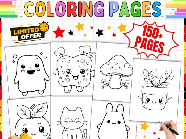 Cute and Easy Colouring Pages | 150+ Simple Activities & Kawaii Designs for Early Years Learning Fun
