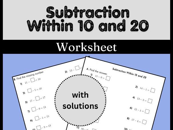 Subtraction Within 10 and 20 Worksheet (with solutions)