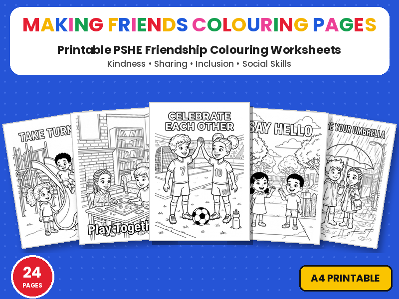 Making Friends Colouring Pages | Friendship Skills Printable Colouring Page Worksheets | PSHE