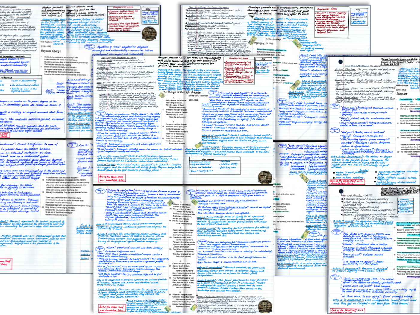 Annotated Power and Conflict Poetry Pack: Exposure, Bayonet Charge, Remains, The Charge of the Light Brigade