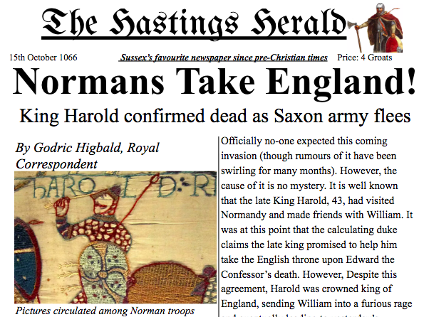 Norman Invasion/Battle of Hastings Newspaper Article Y3/4 ...