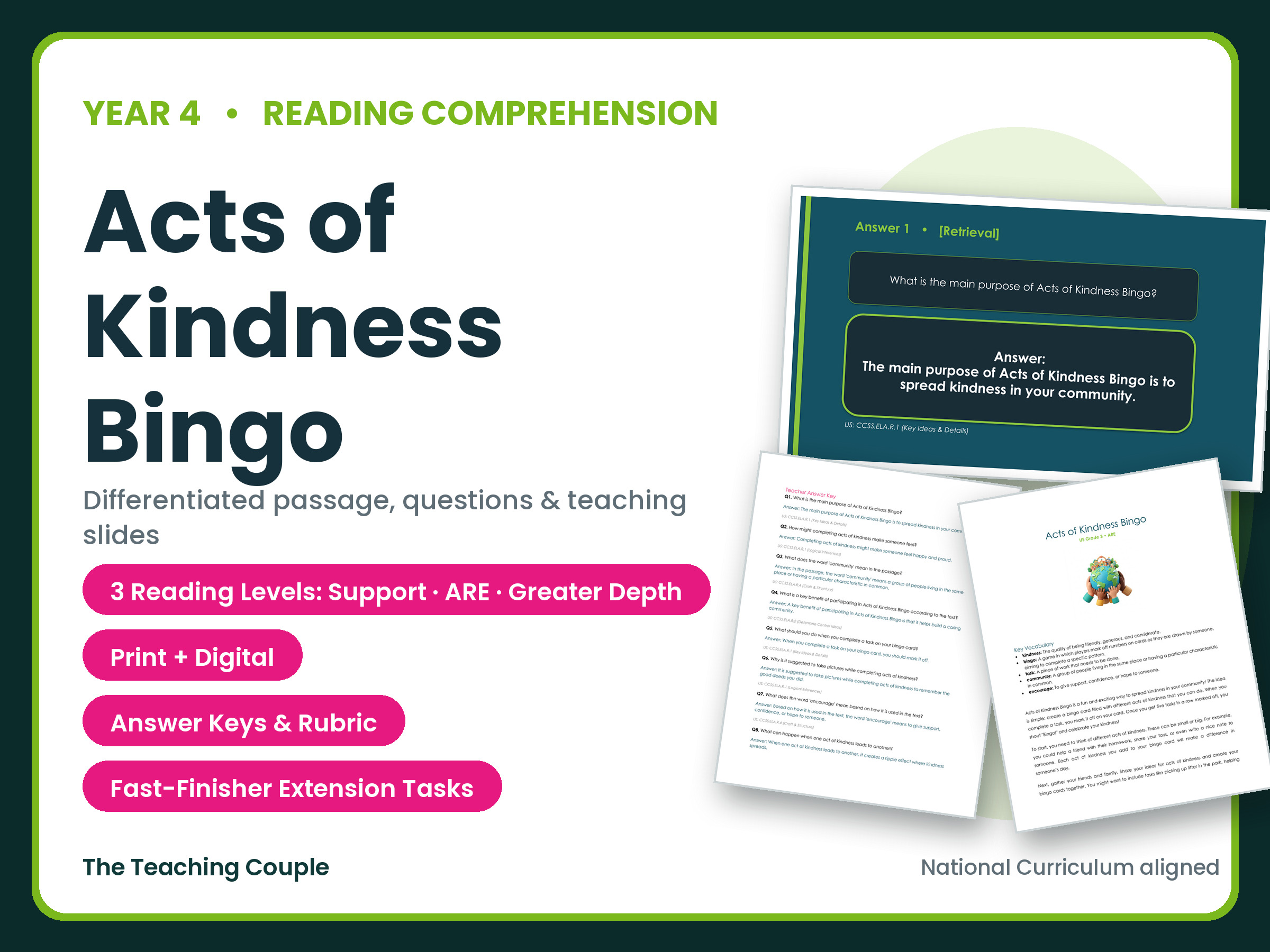 Acts of Kindness Bingo Reading Comprehension | Year 4 (KS2)