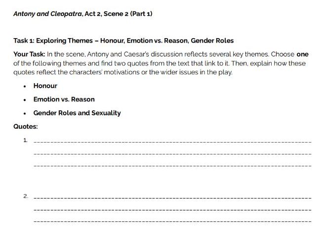 Antony and Cleopatra Act 2 Scene 2 (Part 1) Analysis Worksheets