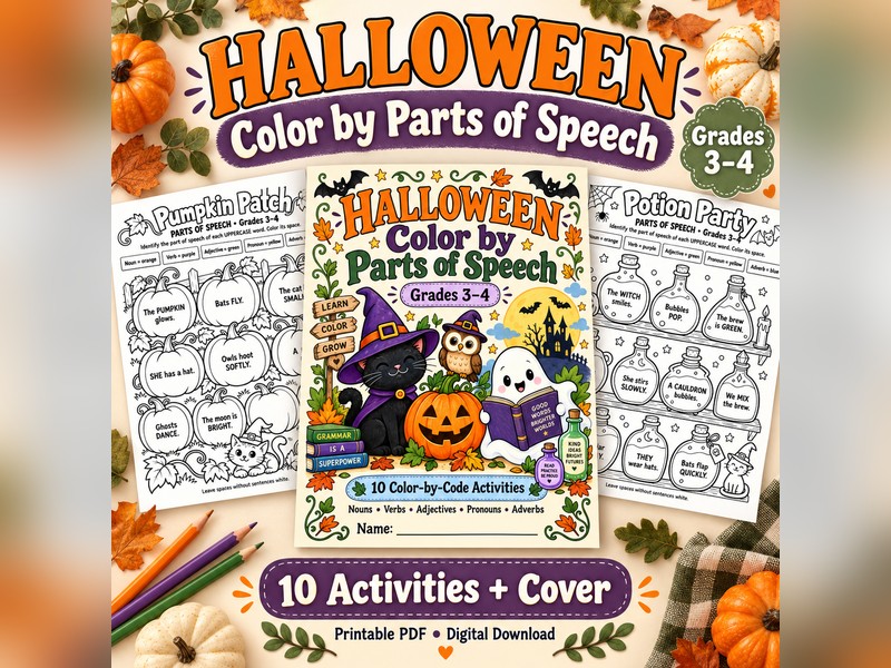 Halloween Colour by Parts of Speech Grades 3-4