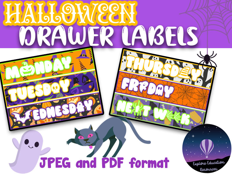 Halloween Days of the Week Drawer Labels - Including Editable Version