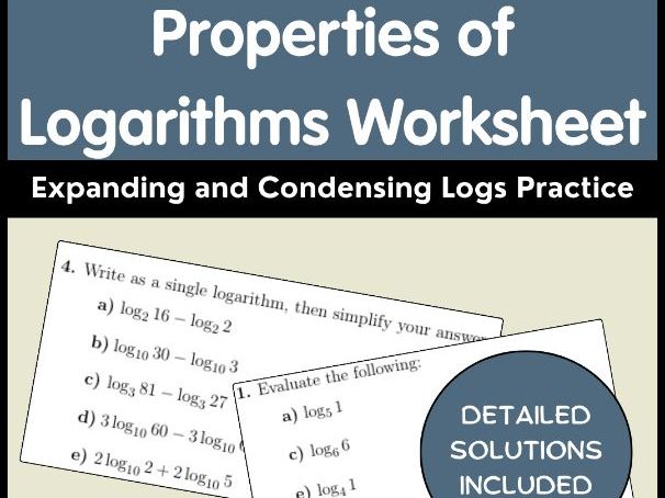 Properties of Logarithms Worksheet | Expanding and Condensing Logs Practice
