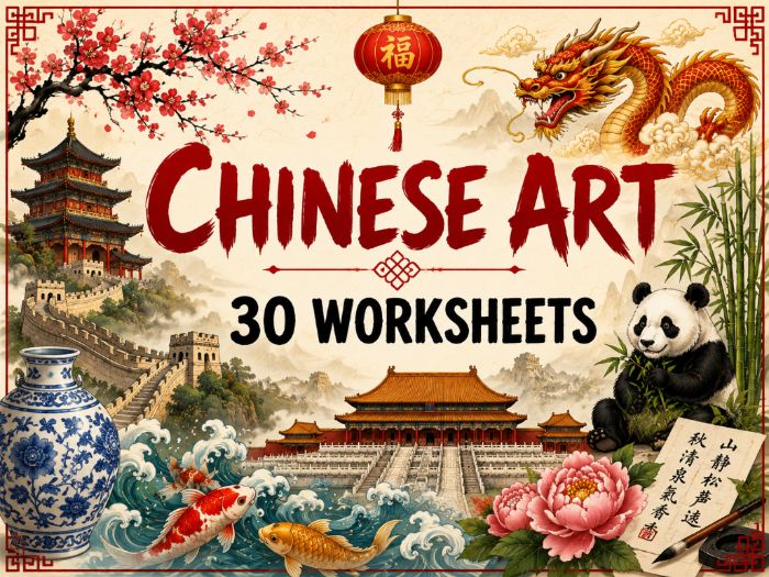 Chinese Art Worksheets | 30 Cultural Drawing Challenges | KS2 KS3 KS4 Art Cover Lessons & Early Fini