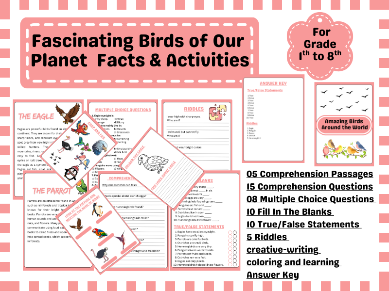 All About Birds: Engaging Worksheets ,Coloring Activities ,Riddles  & Creative Challenges