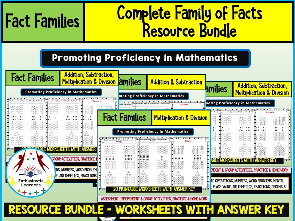 FACT FAMILIES Worksheets Product or Resource BUNDLE for GRADE 1–3