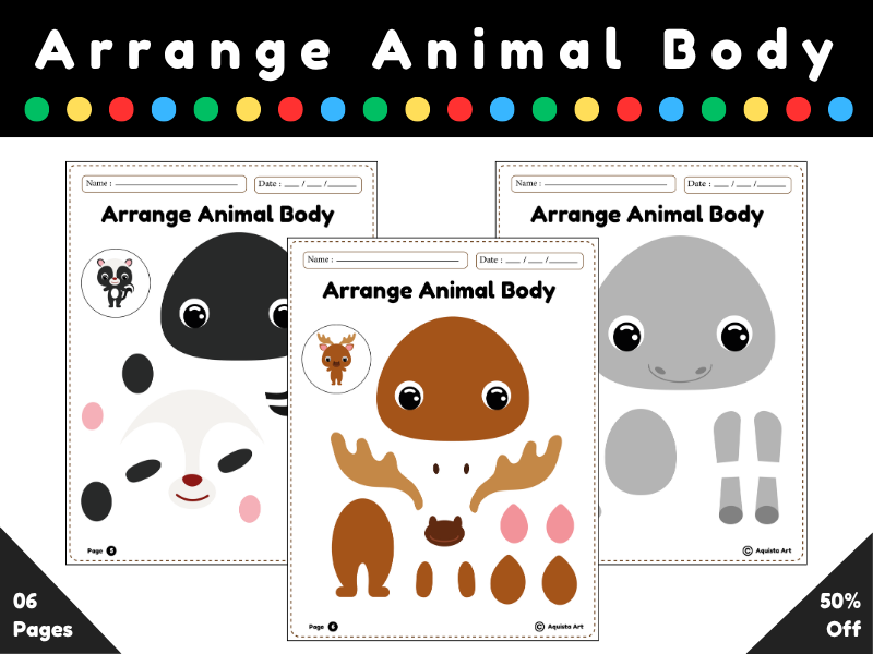 Arrange Animal Body and Practice Cut and glue skilles Worksheets