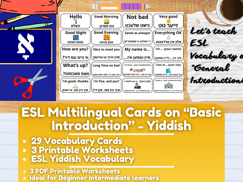 ESL Multilingual Vocabulary Flashcards on "General Introductions" - Yiddish