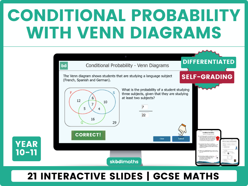 Conditional Probability with Venn Diagrams Interactive Maths Lesson + Printable Worksheets