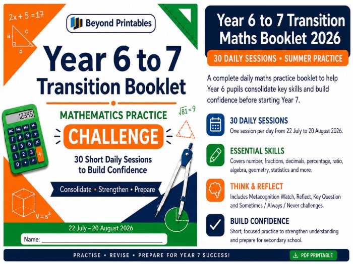 Yr 6 to Year 7 Maths SUMMER transition booklet(CHALLENGE)