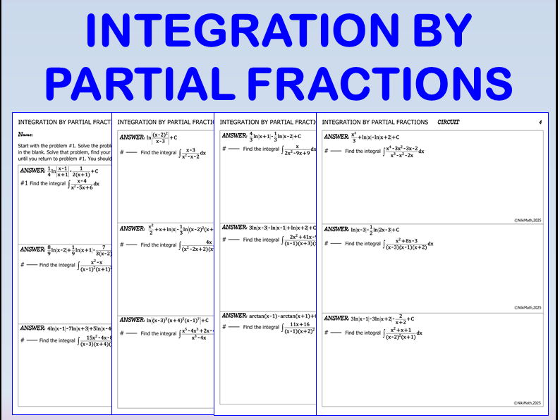 Integration by Partial Fractions - Circuit Training (12 problems)