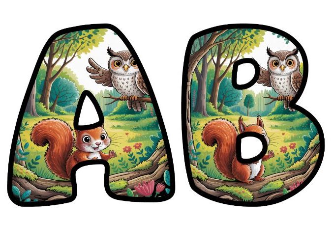 Charming Woodland Creatures Classroom Display | Lettering Set | Upper & Lowercase, 0-9 and Signs