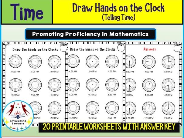 Draw Hands on the Clock – Telling Time Worksheets Math