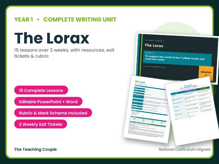 The Lorax | Year 1 English Unit | 15 Complete Lessons + Resources + Mark Scheme