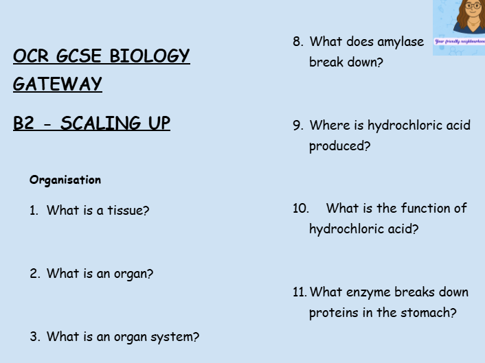 OCR GCSE Biology B2 – Scaling Up - 30 Retrieval Low Stakes Questions + answers