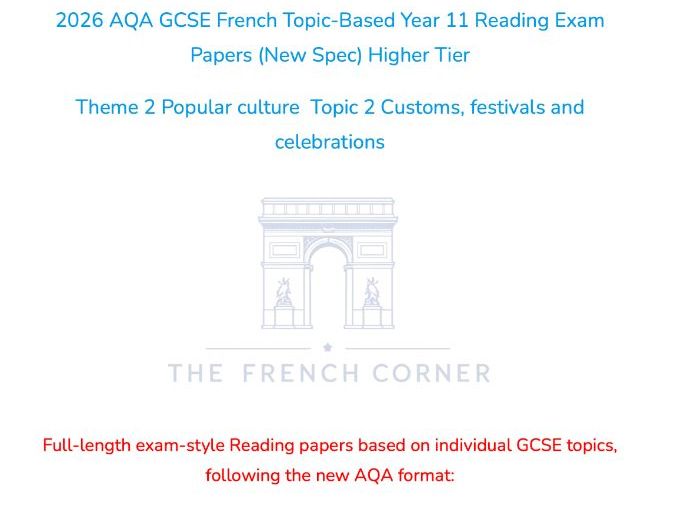 2026 AQA GCSE French Topic-Based Reading Exam Paper 2.2 – Higher Tier