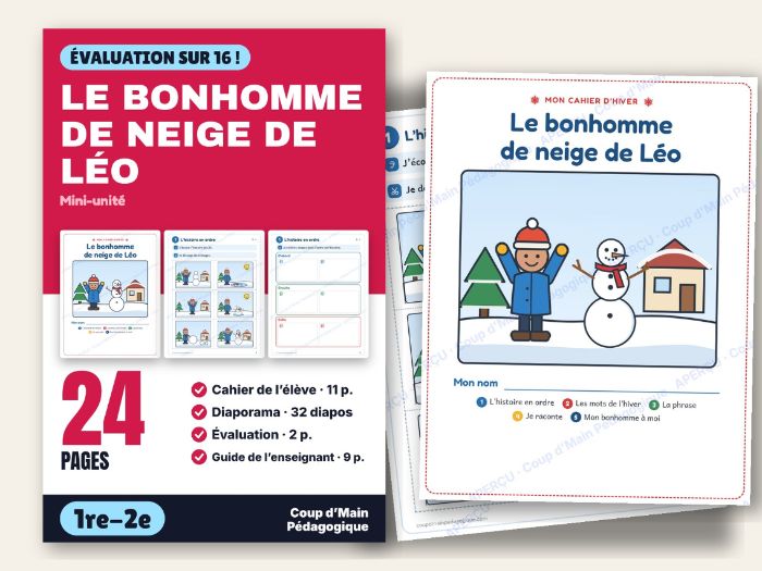 French Sequencing Mini Unit Grade 1-2 Winter Snowman | Le bonhomme de neige