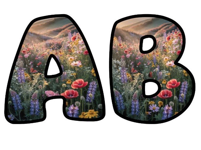 Outdoor Learning Flower Meadow Classroom Display | Lettering Set | Upper & Lowercase, 0-9 and Signs