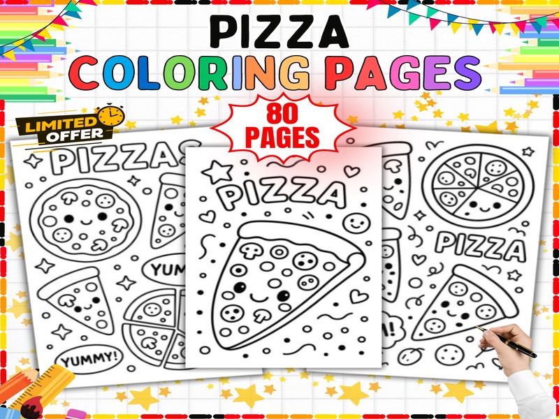 Pizza Coloring Pages | 80 Printable Sheets | Food Fun for Kids and Classrooms