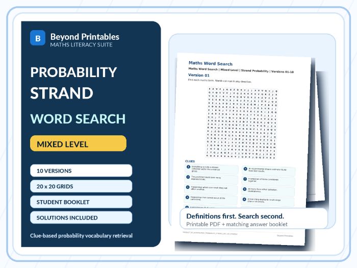 Probability Strand Maths Word Search | 10 Printable Vocabulary Puzzles with Solutions