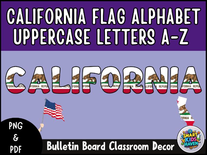 California Flag Alphabet Uppercase Letters A-Z Bulletin Board Classroom Decor