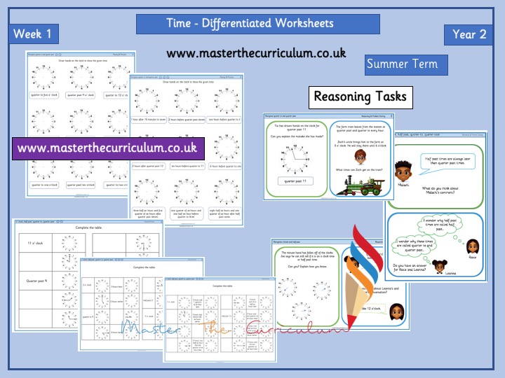 year 2 differentiated time worksheets white rose style
