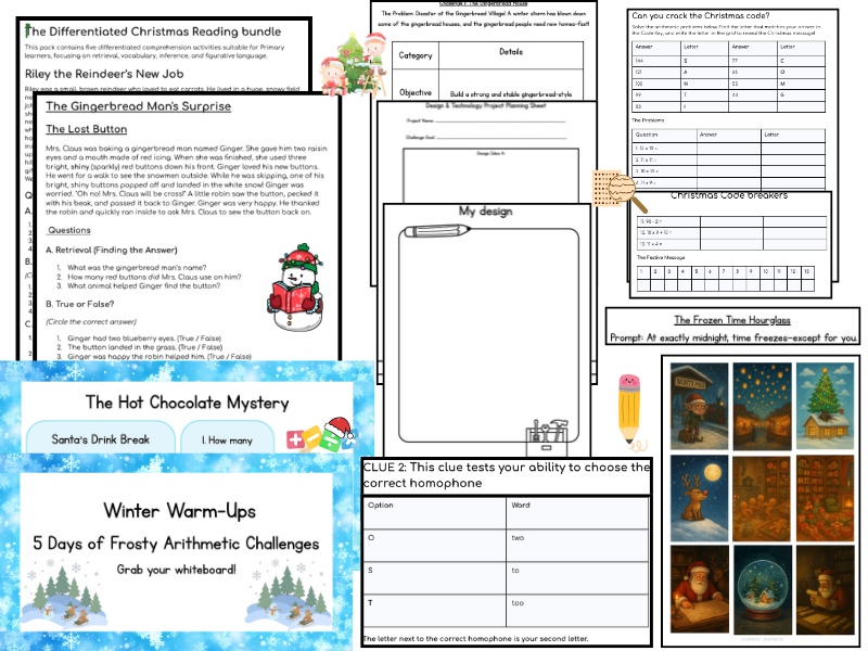 Ultimate Christmas Learning MEGA Bundle | Maths, English, D&T, SPaG and Maths Codebreakers & Writing Prompts (Primary)