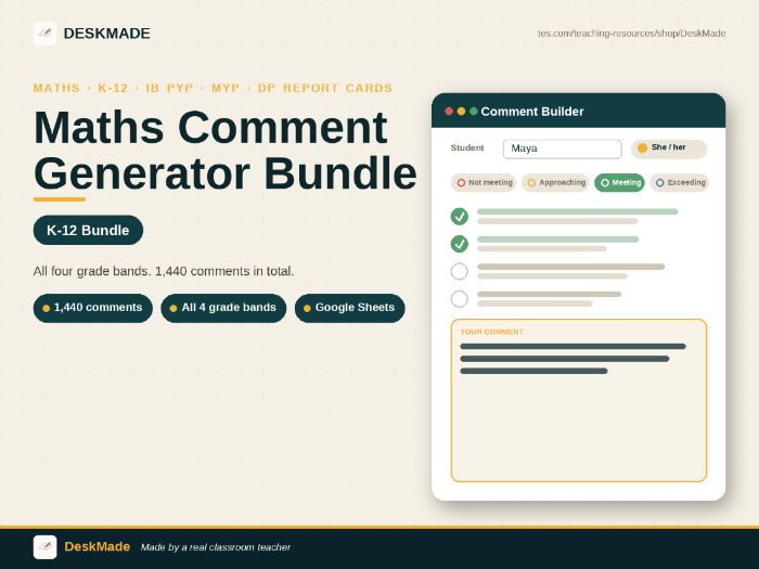 Maths Comment Generator Bundle | K-12 | IB Report Cards