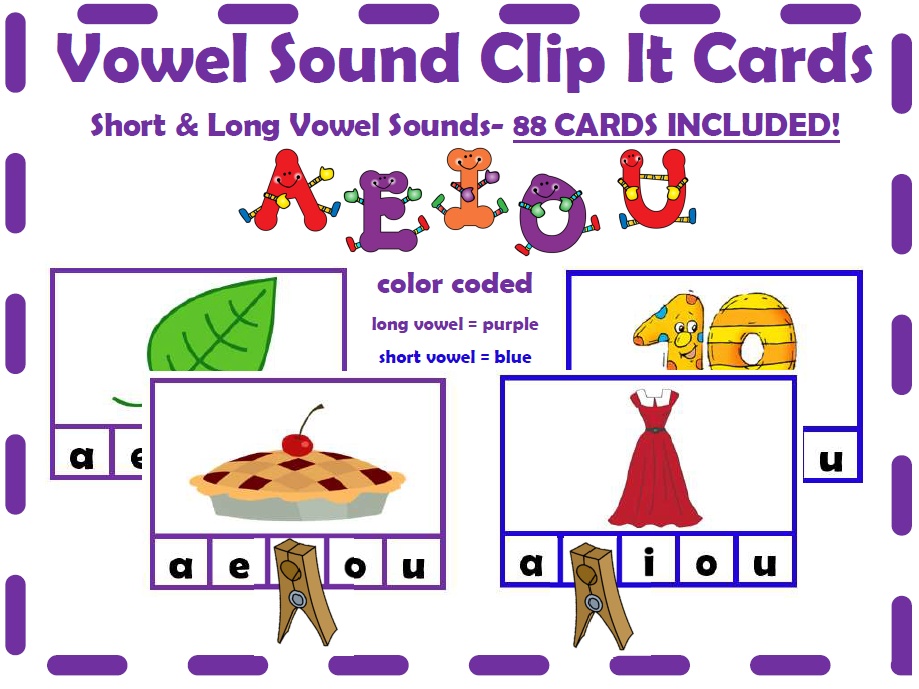 Short & Long Vowel Sound Clip-It Cards