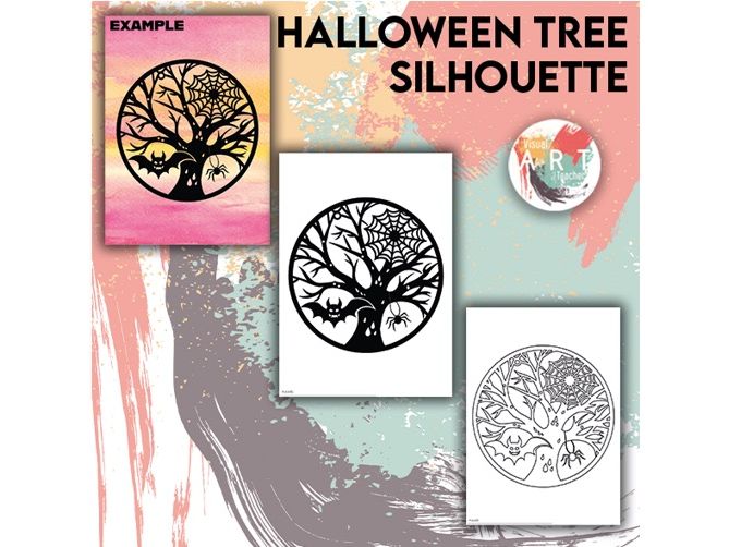 Halloween Tree Silhouette & Mandala Colouring Pages | Spooky Art Activity