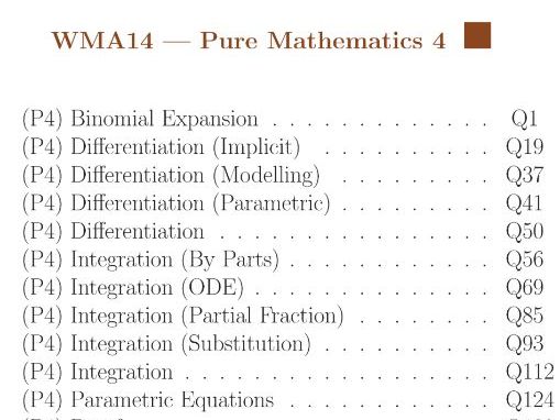Pearson IAL Mathematics - Pure Mathematics 4 - Question By Topic