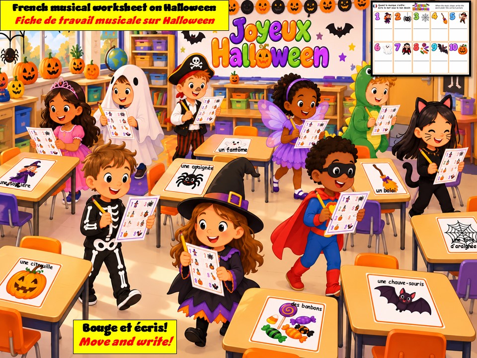 Fiche musicale Halloween | French musical worksheet Halloween