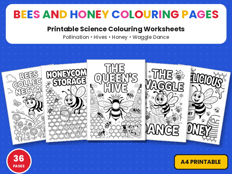 Bees and Honey Colouring Pages | Pollination & Life in the Hive Printable Colouring Page Worksheets