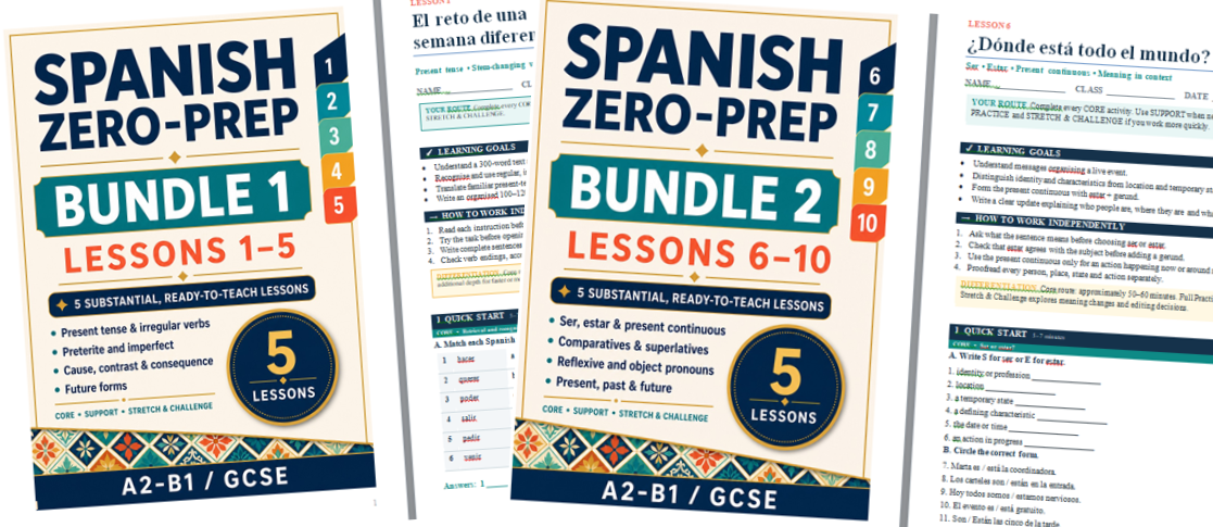 GCSE Spanish Zero-Prep Complete Bundle _10 Lessons: Reading, Grammar, Translation & Writing
