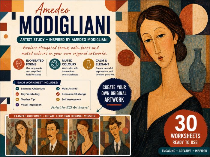 Amedeo Modigliani Artist Study – 30 Creative Portrait Worksheets | KS3 & KS4 Art