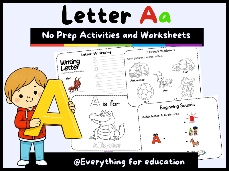 Letter A Worksheets & Activities | Alphabet Phonics Pack: Tracing & Centers
