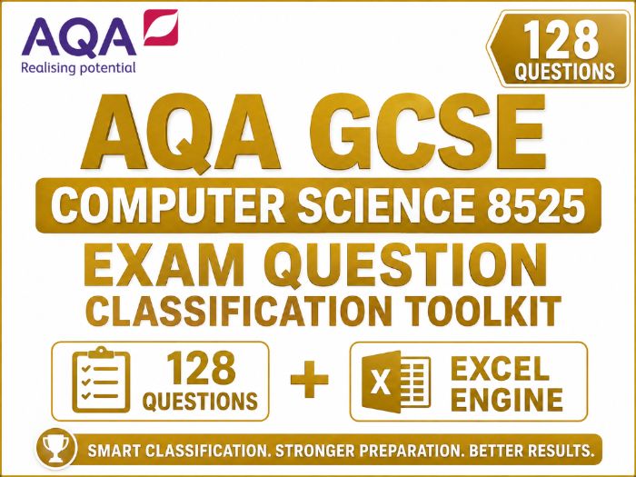 AQA GCSE Computer Science 8525 Exam Question Classification Toolkit – 128 Questions + Excel Engine