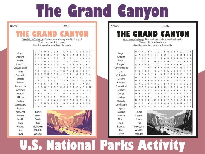 The Grand Canyon Word Search Puzzle | U.S. National Parks Activity