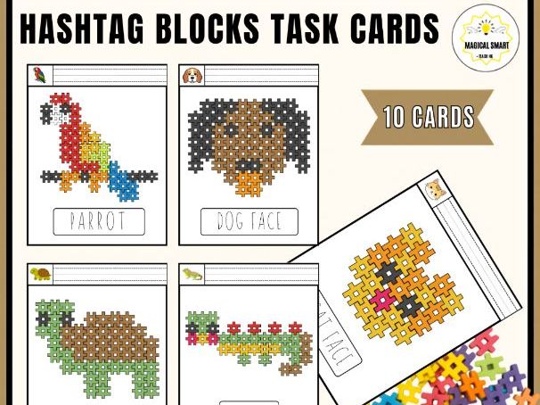 Pet Study Hashtag Block Task Cards Building STEM Math Challenge Animals Activity