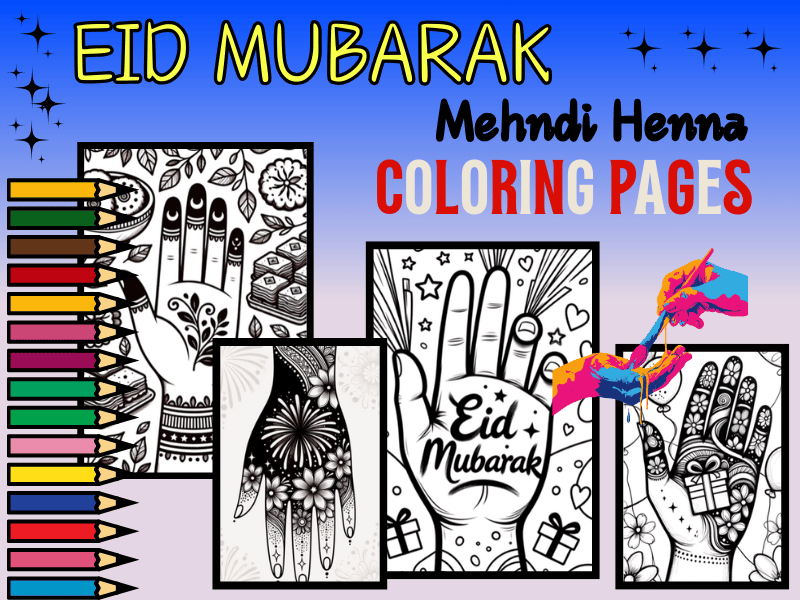 Eid Mubarak Mehndi Henna Art Coloring Pages for Kids! No Prep Printable Activity