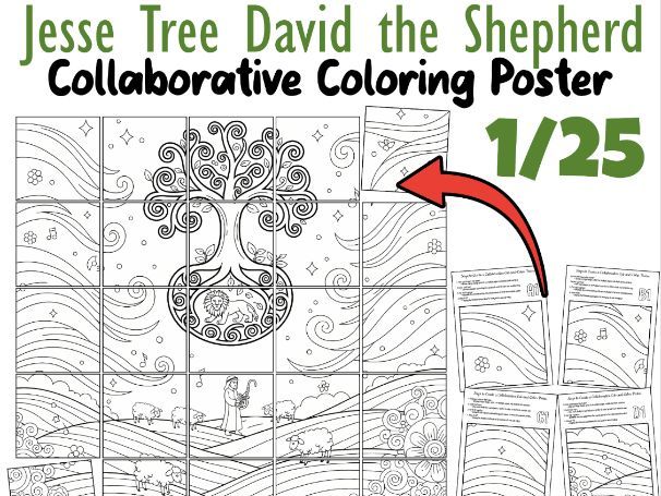 Jesse Tree David the Shepherd Collaborative Poster | Advent Christmas Coloring Art