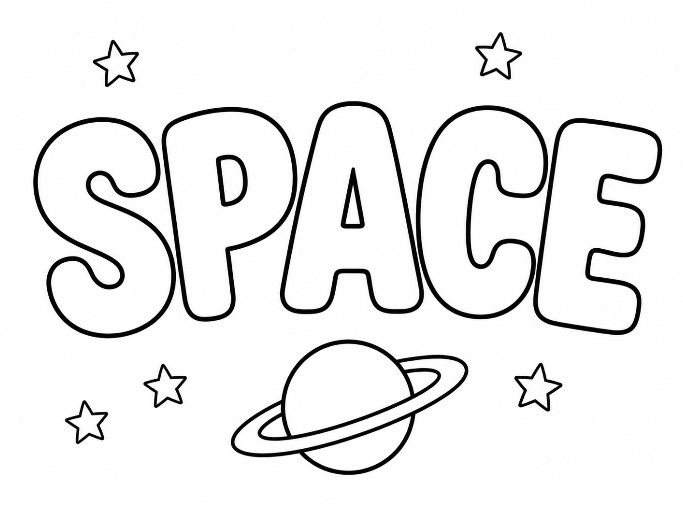 Space Worksheet. Fun spellings & colouring.