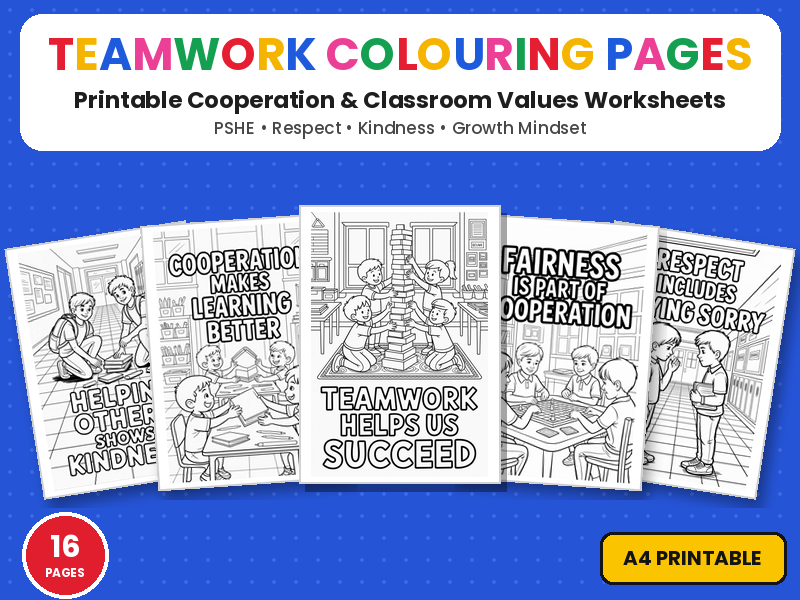 Teamwork & Cooperation Colouring Pages | Printable Colouring Page Worksheets | Classroom Values PSHE